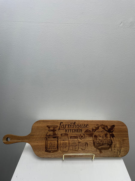 16"x4 1/2" Wood "Farmhouse Kitchen" Cutting board w/Handle-with cow