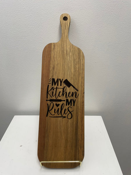 16"x4 1/2" Wood Cutting board "My Kitchen My Rules w/Handle
