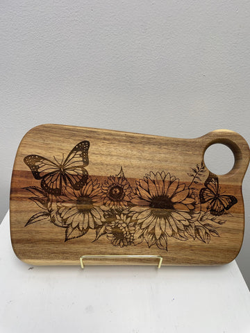 11"x7" Wood Square Cutting boards-Butterly and sunflowers
