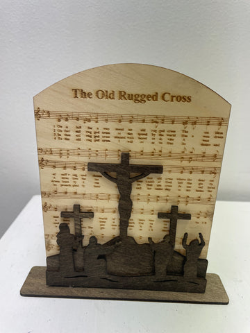 5"x6" Light Wood Shelf sitter "The Old Rugged Cross" w 3D Jesus Scene
