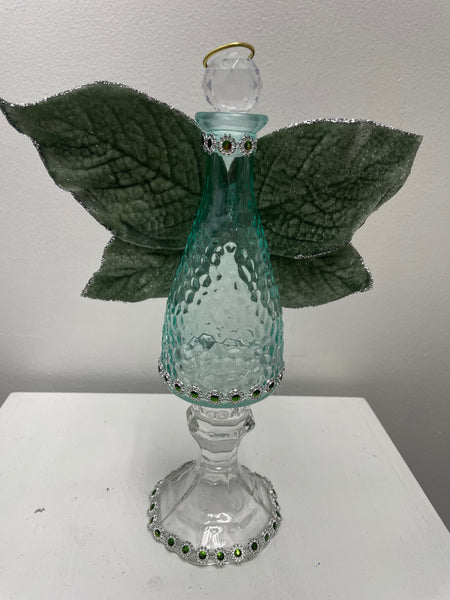 10 1/2" Tall Glass Angel Decor w/Wings-light green glass w/green felt wings