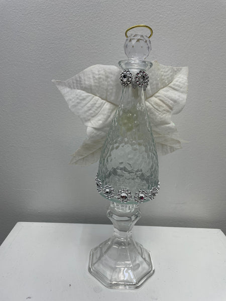 10 1/2" Tall Glass Angel Decor w/Wings-Clear Glass w/White wings