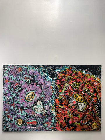 24" x 36" 2 Dogs-(Barney & Rory)Acrylic Canvas Painting-multi color