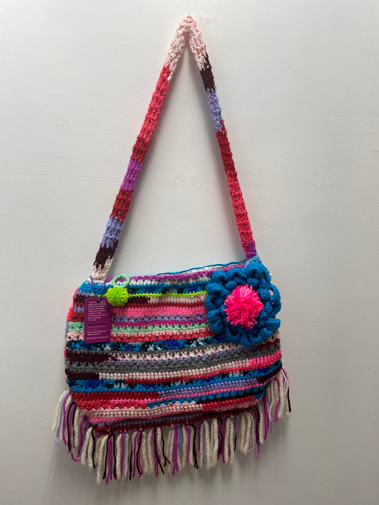 17" x15" Crochet Tote w/tassels-multi color