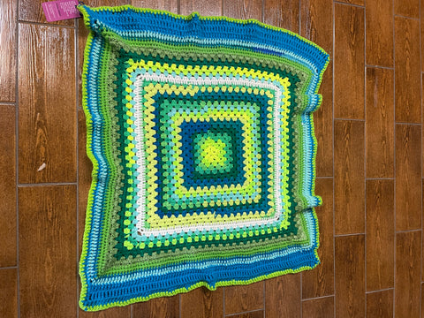 4FT Crochet Green & Blue Blanket