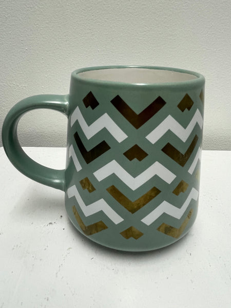 Preloved Mugs-Tyme & Table green/w Gold/White Chevron print 