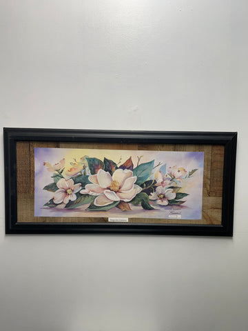 31 1/2"x 15" B. Sumrall Magnolia Spray Painting w/Black Frame 