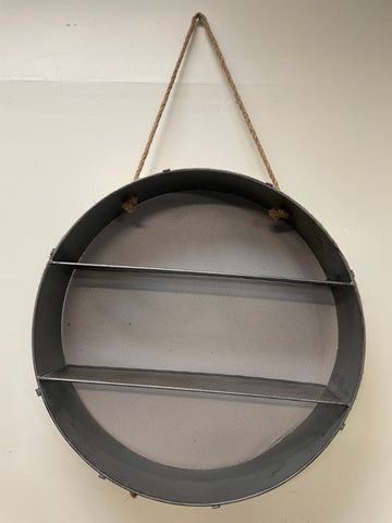 22" Round Gray Galvanized Wall Hanger w/shelves Jean Gardner