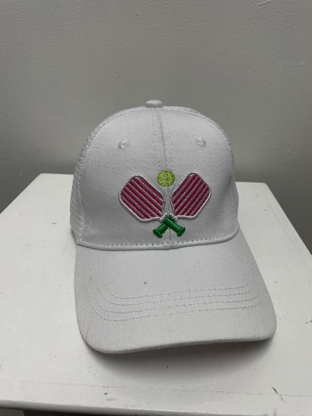 Baseball Hats-white w/tennis rackets 