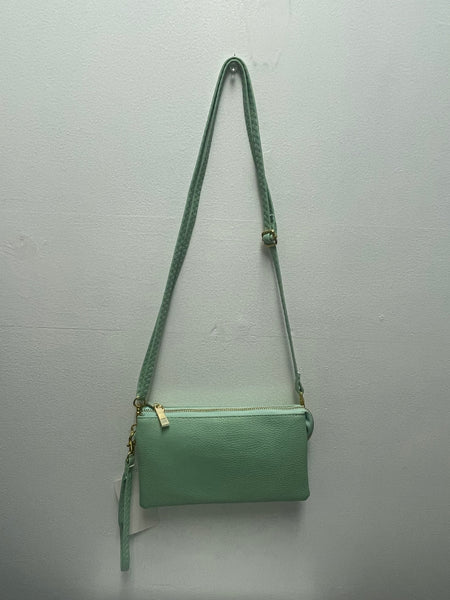 3 Compartment Hand Purse w/long Shoulder Strap-green