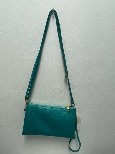 3 Compartment Hand Purse w/long Shoulder Strap-Teal