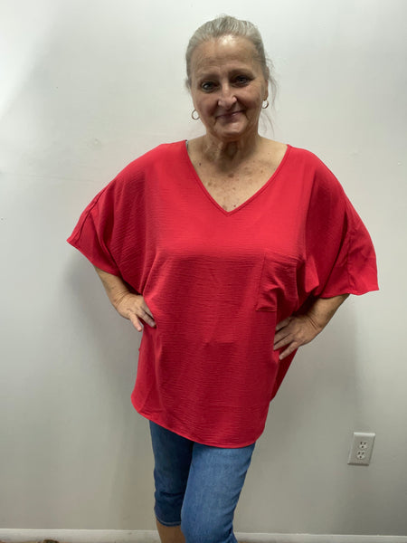 Zenana Top w/Pocket-Red