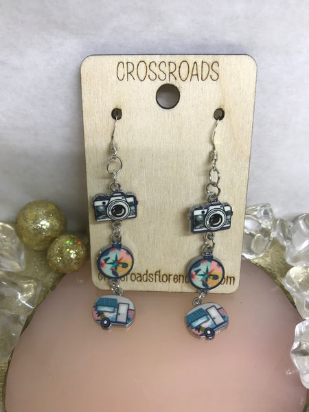 Metal Earrings-Camera & Camper