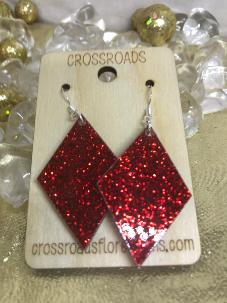 Diamond Solid Acrylic Earrings-Red Glitter
