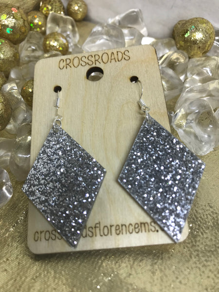 Diamond Solid Acrylic Earrings-Silver Glitter