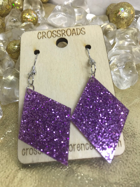 Diamond Solid Acrylic Earrings-Purple Glitter