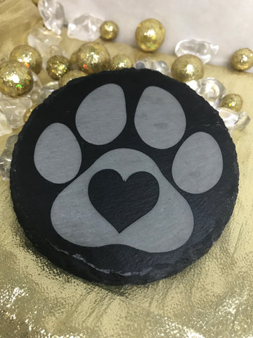 Coasters-Slate-Round-Heart In Paw