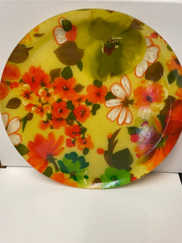 11"Round 1970 Fiberglass Serving Tray-orange yellow Green