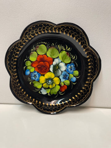 7" Signed Hand Painted Russian Tole Art Plate