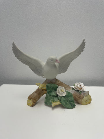 Open Wings Dove On White Branch Shelf Sitter-6"T 6"W