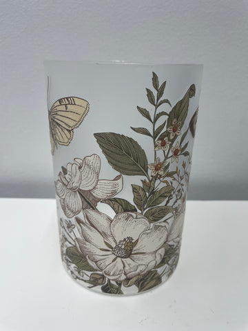 6"T Round Glass Candle Holder w/Butterfly & Floral Design