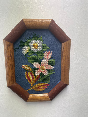 6"x8" Framed Floral Cross Stitch