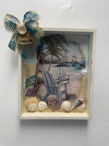 11"x9" "RELAX" Framed Beach scene