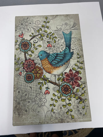10"x6 1/2"Blue Faux Storage Book w/birds
