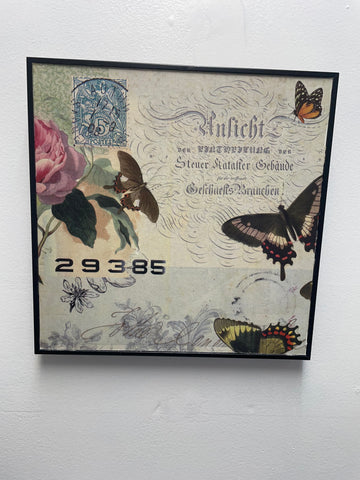 10.5" Pink/White/Black Butterflies/Roses Picture