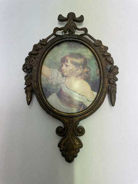 1930s Italian Mini Brass Frames/Picture-vintage girl waving