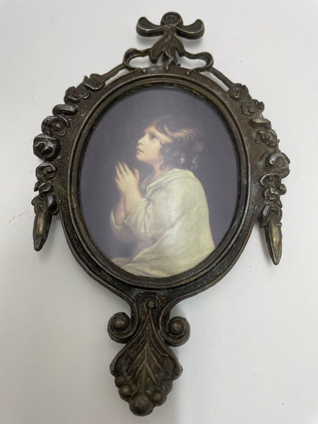 1930s Italian Mini Brass Frames/Picture-vintage girl praying hands