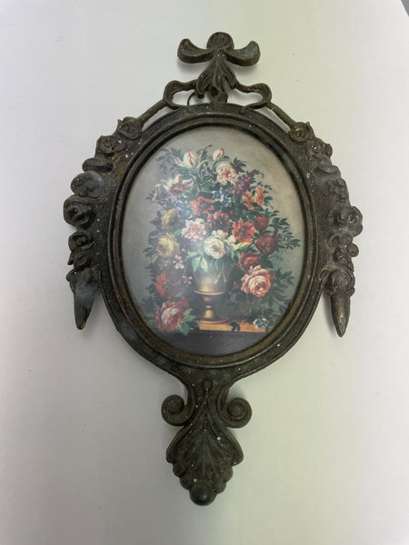 1930s Italian Mini Brass Frames/Picture-vintage Floral/vase