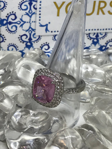 Beautiful Pink Stone .925 Sterling Silver Cubic Zirconia Ring