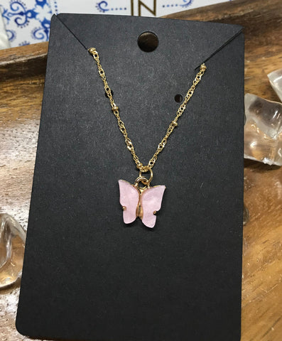 pink butterfly enamel necklace