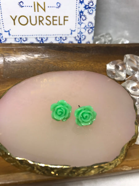 Bright Green Rose Earrings