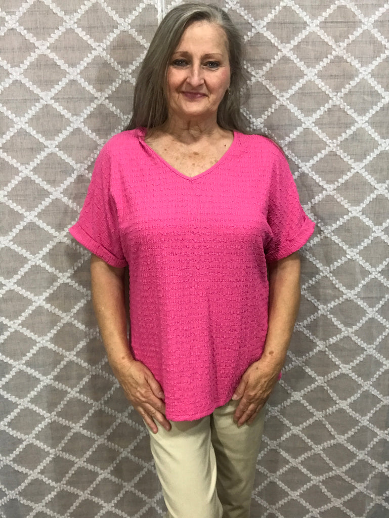 Pink Textured Rolled Sleeve Top