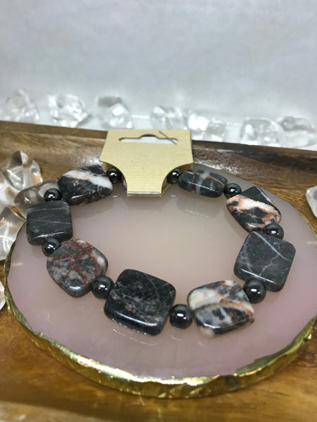 Black Marble Square Beaded Bracelet