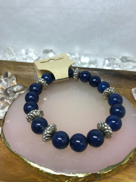 Blue Beaded Bracelet Separated by Silver Pieces
