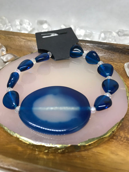 Blue Teardrop Beaded Bracelet with One Large Blue Circle Bead