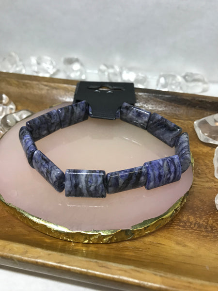Dark Navy Blue Marble Rectangle Beaded Bracelet