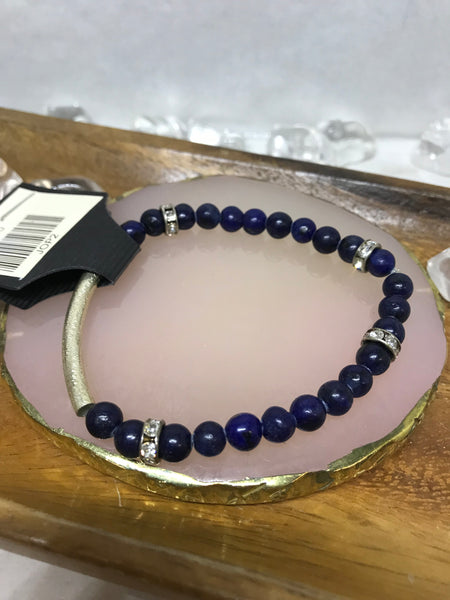 Dark Navy-Blue Beaded Bracelet with Gold Strip