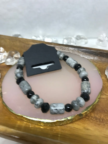 Black and Grey Marble Beaded Bracelets