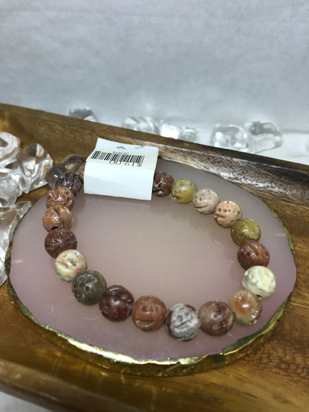 Brown, White, and Olive Green Shades of Marble Beaded Bracelet