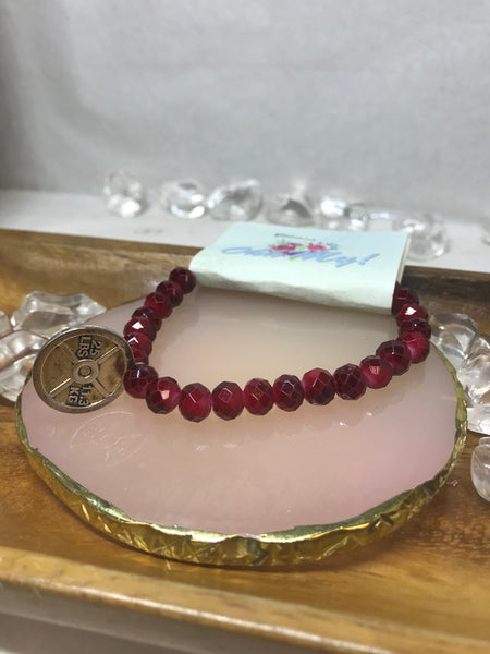 Maroon Beaded Bracelet with Barbell Charm