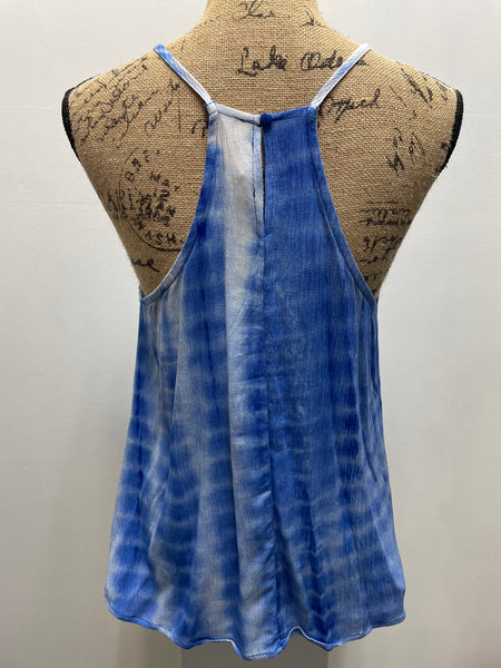 Main Strip Blue/White Tie Dye Tank Top w/spaghetti Straps