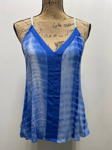 Main Strip Blue/White Tie Dye Tank Top w/spaghetti Straps