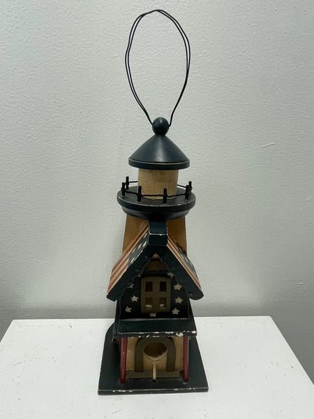 Americana Holiday Stars/Strips Red/Blue Lighthouse Birdhouse