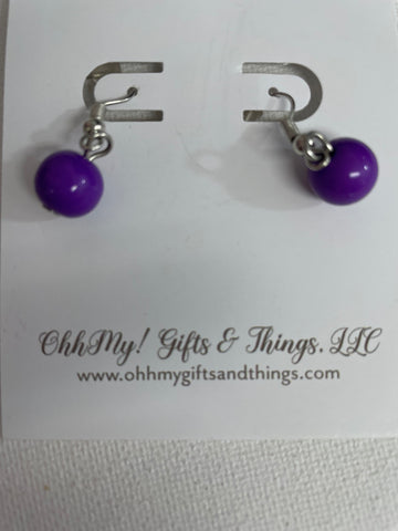 Silver/Purple Ball Earrings