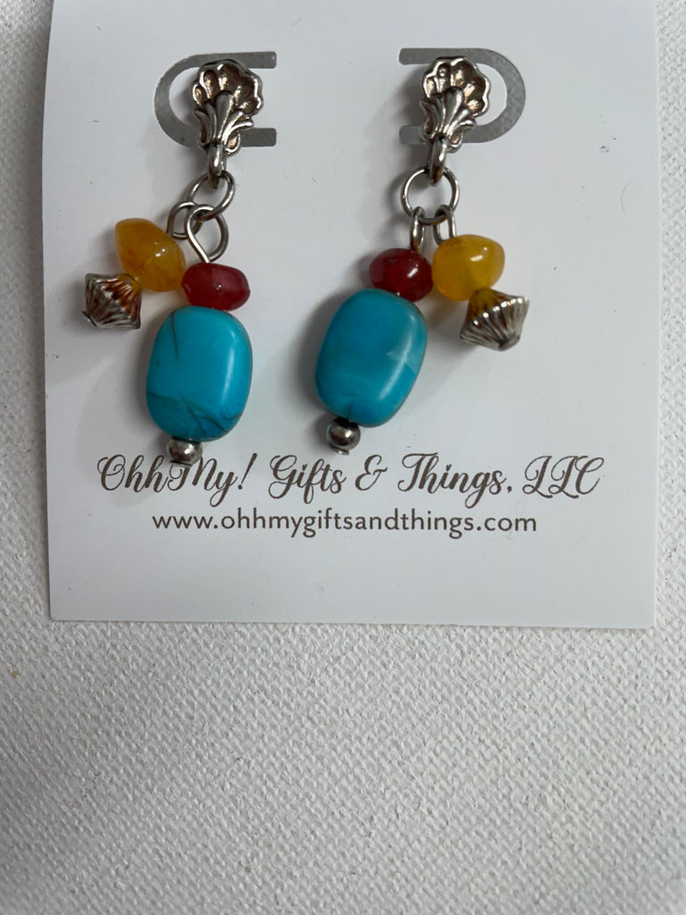 Silver Stud w/Teal/Rust Rock Earrings