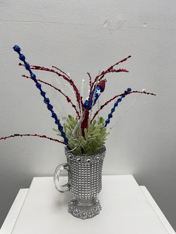 Red White Blue 4th of July Decor-Silver Rhinestone with rocket